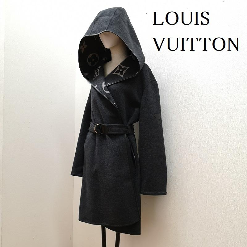 ルイヴィトン LOUIS VUITTON コート コート一般 ジャイアント モノグラム シルク混 シグネチャー フーデッド ラップコート FJC022NUV 36 灰 / グレー / gray レディース USED 古着 中古 50122464