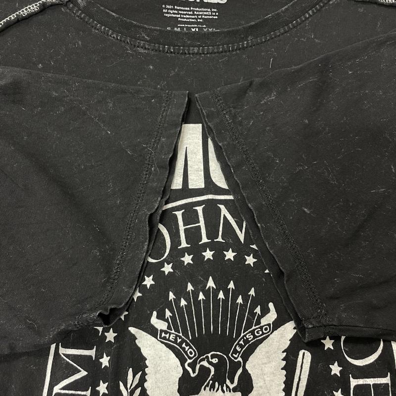 古着 USED Tシャツ 半袖 THE RAMONES ラモーンズ バンド タイダイ ブリーチ ステッチ パンク XL ロゴ、文字 X プリント X ダメージ加工 黒 / ブラック / black メンズ USED 古着 中古 50122825