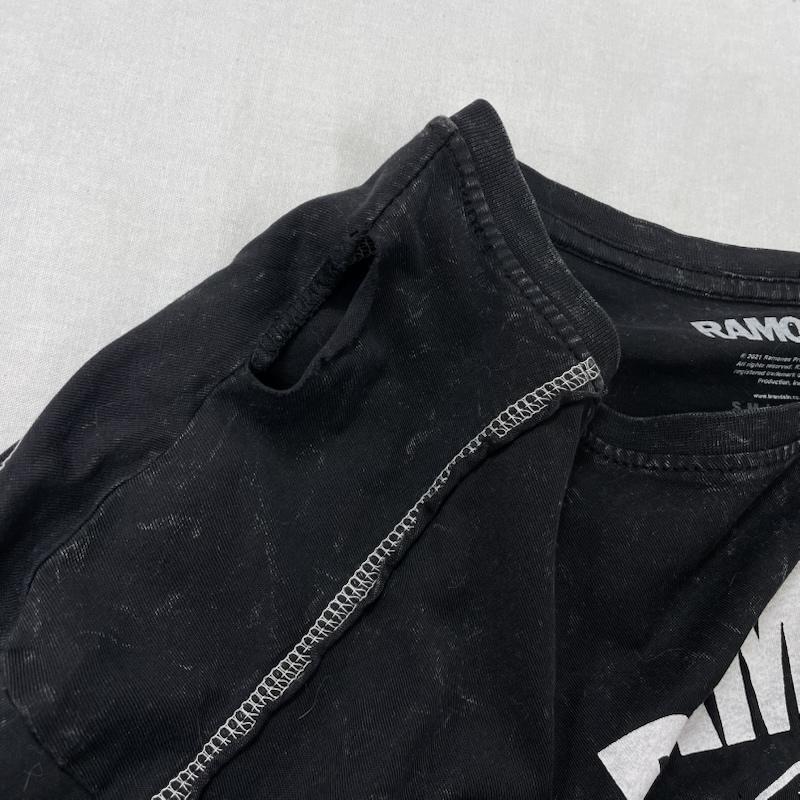 古着 USED Tシャツ 半袖 THE RAMONES ラモーンズ バンド タイダイ ブリーチ ステッチ パンク XL ロゴ、文字 X プリント X ダメージ加工 黒 / ブラック / black メンズ USED 古着 中古 50122825