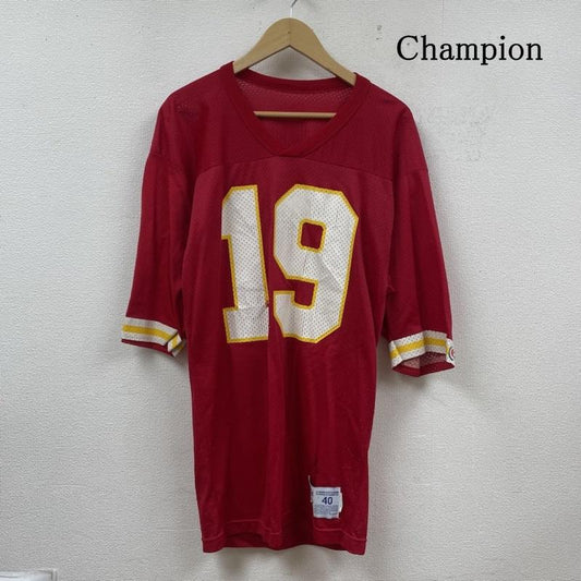 チャンピオン Champion カットソー 半袖 90年代 USA製 Champion フットボールTシャツ メッシュ カットソー 半袖 19 ロゴ 40 ロゴ、文字 赤 / レッド / red メンズ USED 古着 中古 50122841