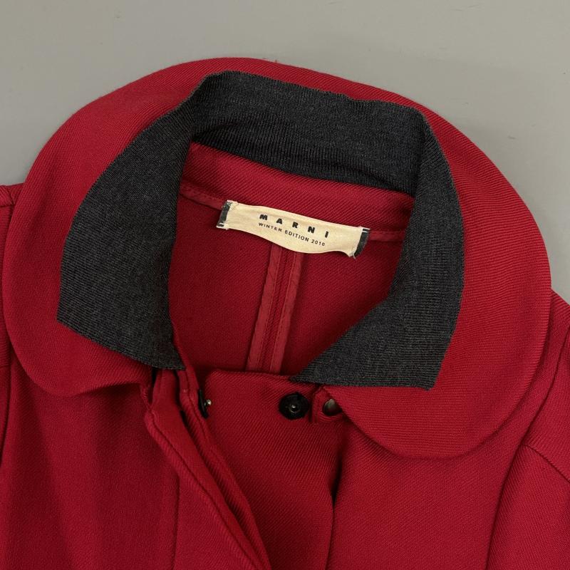 マルニ MARNI コート コート一般 ウール ラウンド ニットレイヤード カラー 比翼 ステンカラー 40 赤 / レッド / red レディース USED 古着 中古 50123051