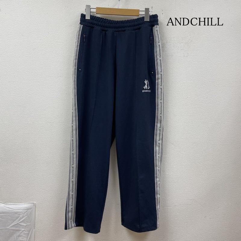 古着 USED パンツ ワークパンツ、ペインターパンツ ANDCHILL ジャージ トラック パンツ ウエストゴム ロゴ 刺繍 サイドライン M ロゴ、文字 X 刺繍 紺 / ネイビー / navy メンズ USED 古着 中古 50123146