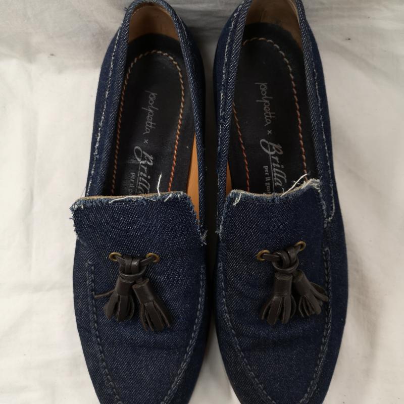ポルペッタ POLPETTA ローファー ローファー Brilla per il gusto 別注 デニム タッセル ローファー 39 1/2 25.0cm インディゴ / インディゴ / Indigo メンズ USED 古着 中古 50123483