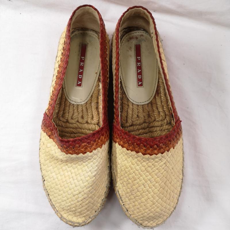 プラダ PRADA スリッポン スリッポン SPORT 厚底 スリッポン エスパドリーユ 編み込み ベージュ / ベージュ / beige レディース USED 古着 中古 50123523