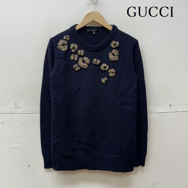 グッチ GUCCI ニット、セーター 長袖 カシミヤ クルーネック セーター 355849 X4192 XS 紺 / ネイビー / navy レディース USED 古着 中古 50123715