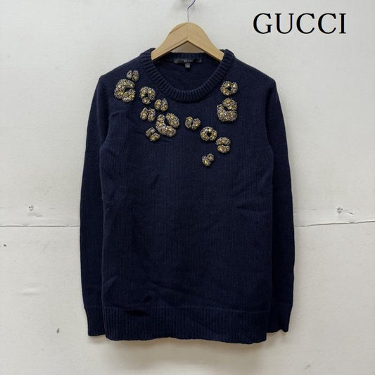グッチ GUCCI ニット、セーター 長袖 カシミヤ クルーネック セーター 355849 X4192 XS 紺 / ネイビー / navy レディース USED 古着 中古 50123715