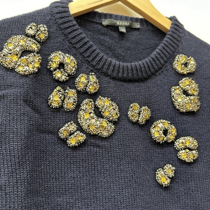 グッチ GUCCI ニット、セーター 長袖 カシミヤ クルーネック セーター 355849 X4192 XS 紺 / ネイビー / navy レディース USED 古着 中古 50123715