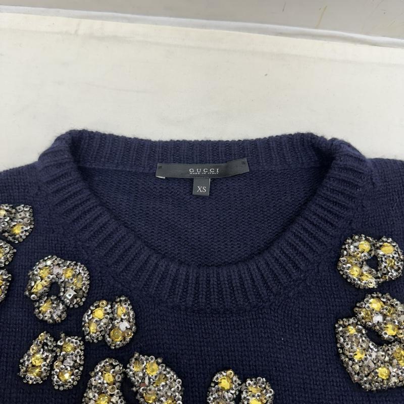 グッチ GUCCI ニット、セーター 長袖 カシミヤ クルーネック セーター 355849 X4192 XS 紺 / ネイビー / navy レディース USED 古着 中古 50123715