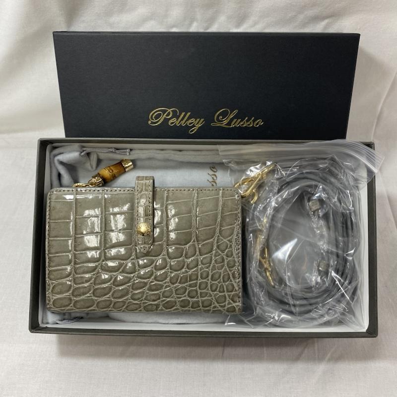 古着 USED 財布 二つ折り Pelly Lusso クロコダイル財布 ショルダーストラップ付 グレー クロコダイルレザー 灰 / グレー / gray レディース USED 古着 中古 50123857