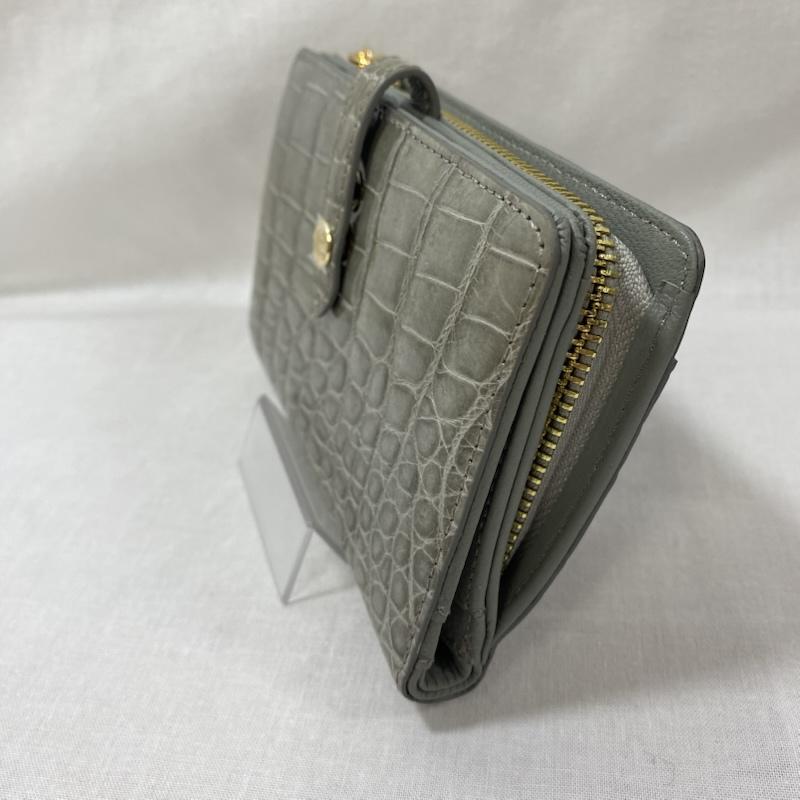 古着 USED 財布 二つ折り Pelly Lusso クロコダイル財布 ショルダーストラップ付 グレー クロコダイルレザー 灰 / グレー / gray レディース USED 古着 中古 50123857