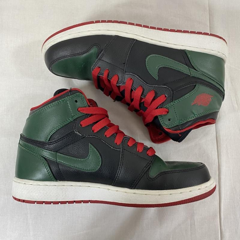 エアジョーダン AIR JORDAN スニーカー スニーカー NIKE AIR JORDAN 1 RETRO HIGH OG GS BLACK/GYM RED-GORGE GREEN GUCCI US6.5Y/24.5cm 24.5cm ロゴ、文字 緑 / グリーン / green X 赤 / レッド / red レディース USED 古着 中古 50124282