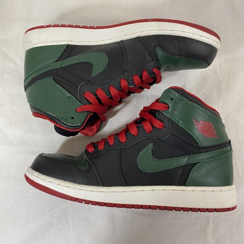 エアジョーダン AIR JORDAN スニーカー スニーカー NIKE AIR JORDAN 1 RETRO HIGH OG GS BLACK/GYM RED-GORGE GREEN GUCCI US6.5Y/24.5cm 24.5cm ロゴ、文字 緑 / グリーン / green X 赤 / レッド / red レディース USED 古着 中古 50124282
