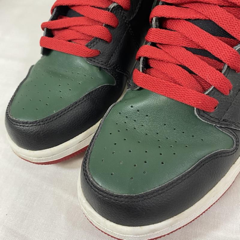 エアジョーダン AIR JORDAN スニーカー スニーカー NIKE AIR JORDAN 1 RETRO HIGH OG GS BLACK/GYM RED-GORGE GREEN GUCCI US6.5Y/24.5cm 24.5cm ロゴ、文字 緑 / グリーン / green X 赤 / レッド / red レディース USED 古着 中古 50124282
