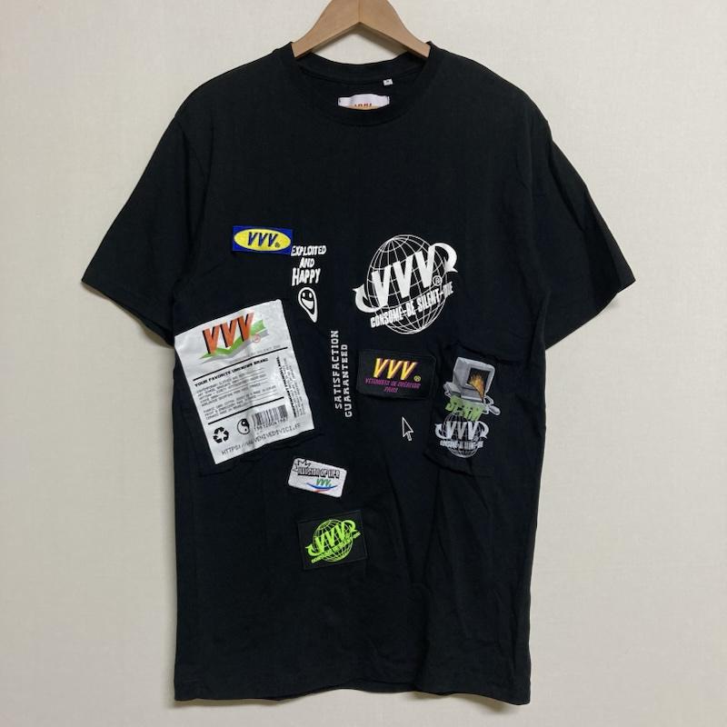 古着 USED Tシャツ 半袖 VVV veni vedi vici / ヴェニヴェディヴィチ コットン ワッペン プリント 半袖 クルーネックTシャツ M M ロゴ、文字 X プリント X  黒 / ブラック / black メンズ USED 古着 中古 50124315