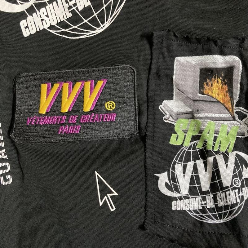 古着 USED Tシャツ 半袖 VVV veni vedi vici / ヴェニヴェディヴィチ コットン ワッペン プリント 半袖 クルーネックTシャツ M M ロゴ、文字 X プリント X  黒 / ブラック / black メンズ USED 古着 中古 50124315