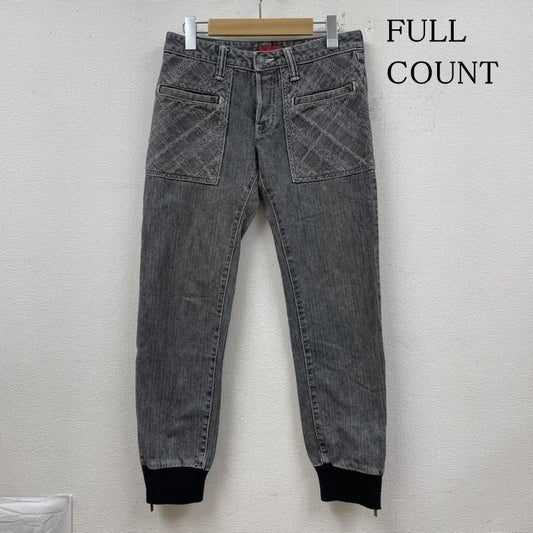 フルカウント FULLCOUNT パンツ デニム、ジーンズ デニム ルーズ ジョグパンツ パッチワーク調 ボタンフライ 裾リブ 28インチ  ダークグレー / ダークグレー / レディース USED 古着 中古 50124562