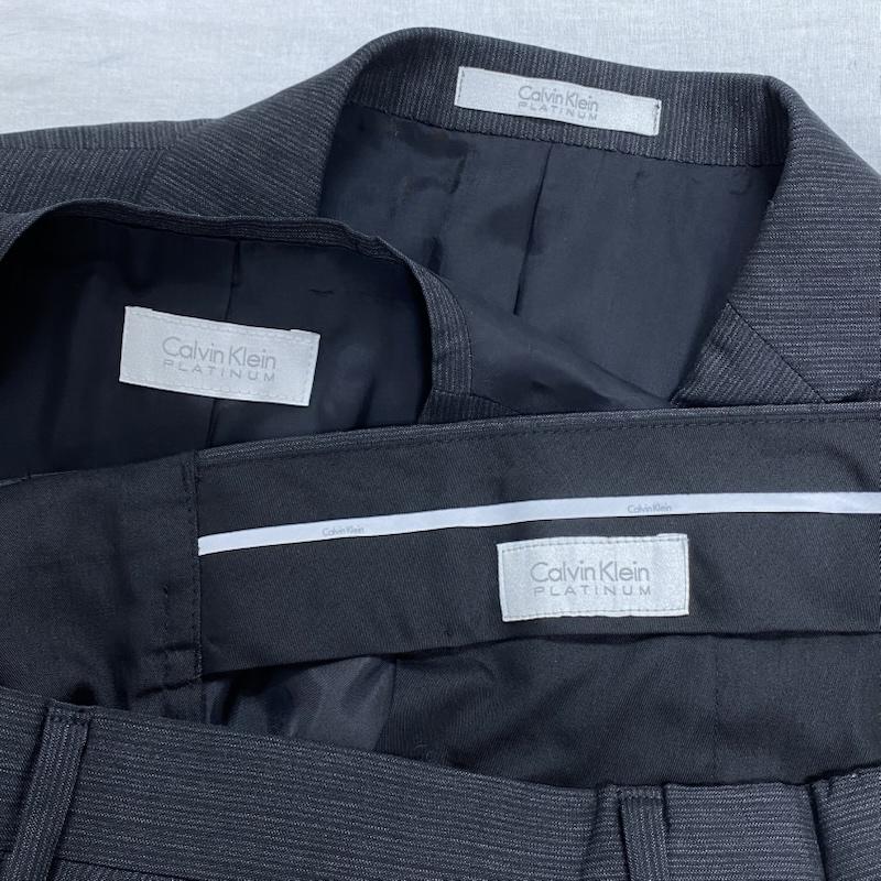 カルバン・クライン プラティナム Calvin Klein PLATINUM スーツ スーツ 2B テーラードジャケット ブレザー スラックス ベスト 3ピース オンワード樫山 - ストライプ 黒 / ブラック / black X 灰 / グレー / gray メンズ USED 古着 中古 50124630