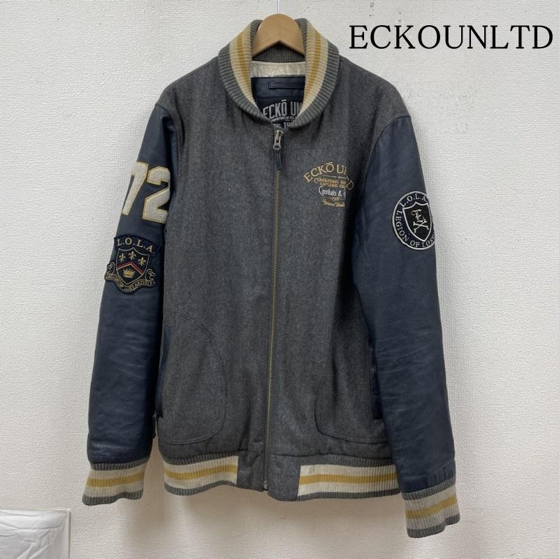 エコーアンリミテッド ECKOUNLTD ジャケット、上着 ジャンパー、ブルゾン 袖 レザー スタジャン スタジアムジャンパー ロゴ 刺繍 ワッペン 72 XXL ロゴ、文字 X 刺繍 灰 / グレー / gray X 紺 / ネイビー / navy メンズ USED 古着 中古 50125827