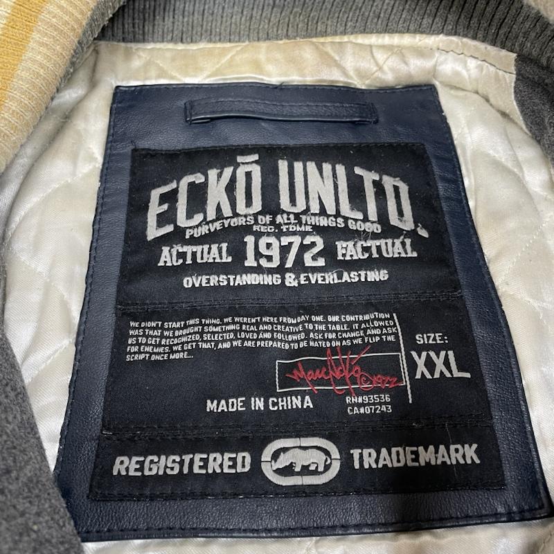 エコーアンリミテッド ECKOUNLTD ジャケット、上着 ジャンパー、ブルゾン 袖 レザー スタジャン スタジアムジャンパー ロゴ 刺繍 ワッペン 72 XXL ロゴ、文字 X 刺繍 灰 / グレー / gray X 紺 / ネイビー / navy メンズ USED 古着 中古 50125827