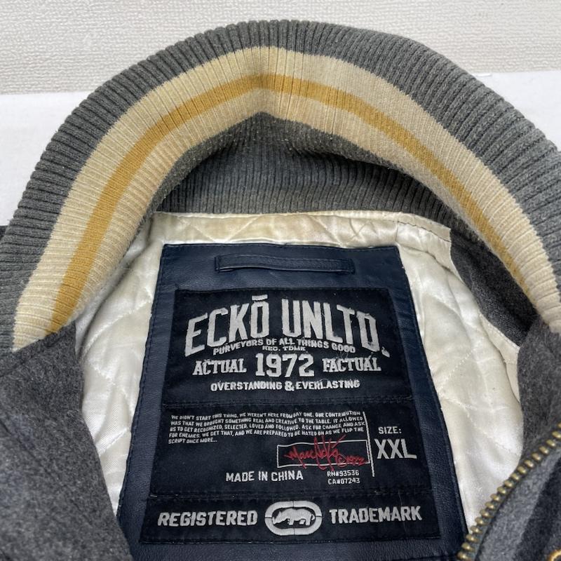 エコーアンリミテッド ECKOUNLTD ジャケット、上着 ジャンパー、ブルゾン 袖 レザー スタジャン スタジアムジャンパー ロゴ 刺繍 ワッペン 72 XXL ロゴ、文字 X 刺繍 灰 / グレー / gray X 紺 / ネイビー / navy メンズ USED 古着 中古 50125827