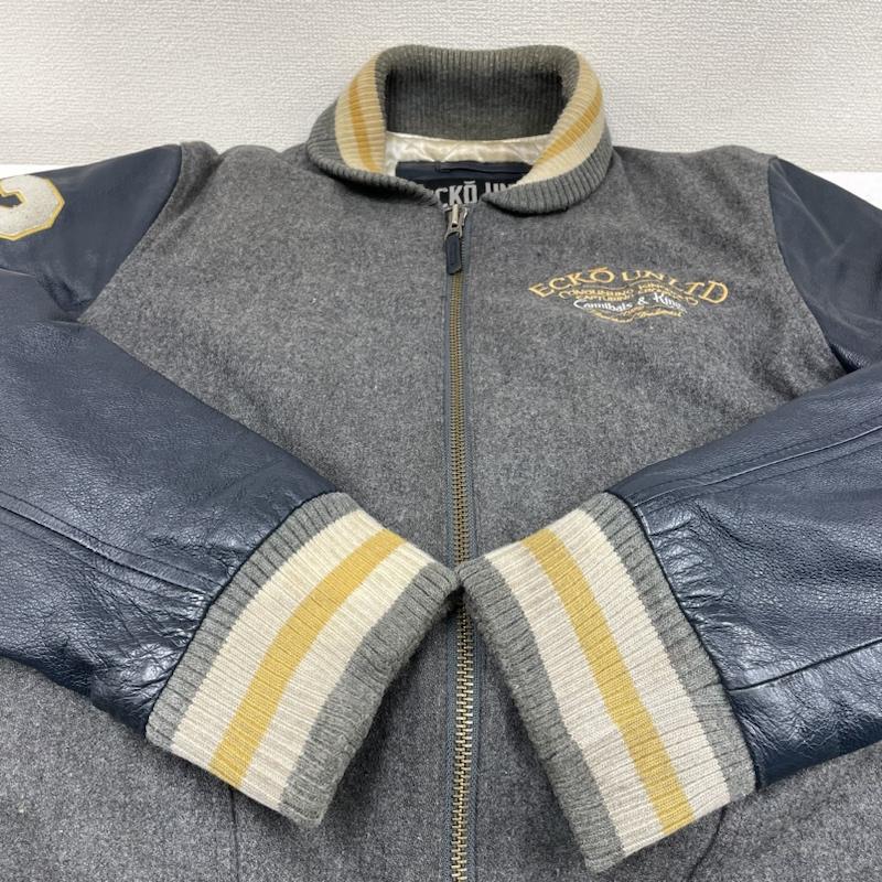 エコーアンリミテッド ECKOUNLTD ジャケット、上着 ジャンパー、ブルゾン 袖 レザー スタジャン スタジアムジャンパー ロゴ 刺繍 ワッペン 72 XXL ロゴ、文字 X 刺繍 灰 / グレー / gray X 紺 / ネイビー / navy メンズ USED 古着 中古 50125827