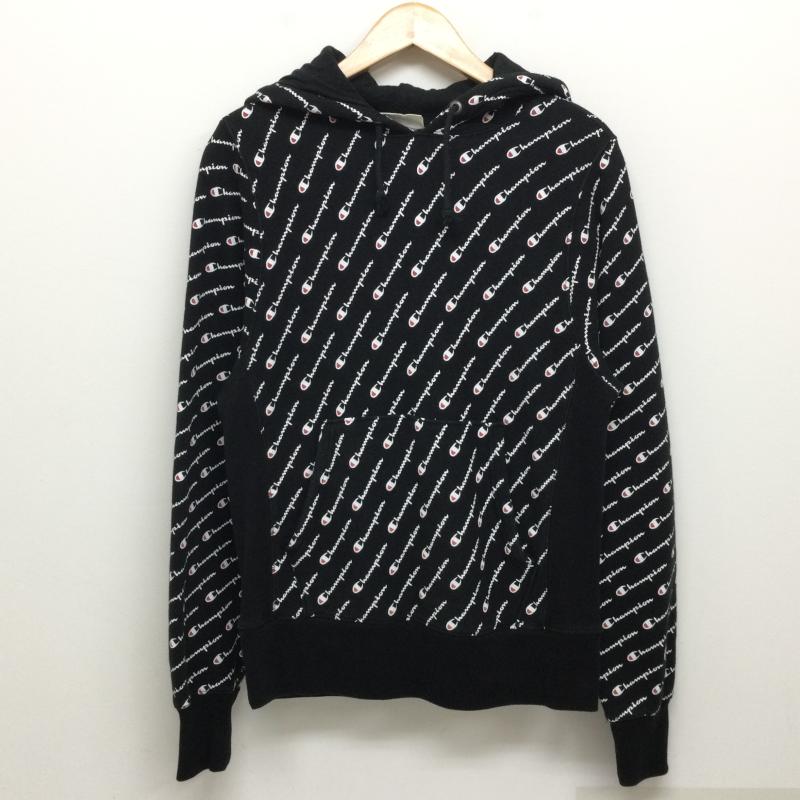 チャンピオン Champion パーカー 長袖 リバースウィーブ 総柄 S 黒 / ブラック / black メンズ USED 古着 中古 50125860