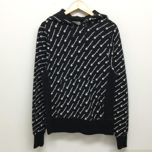 チャンピオン Champion パーカー 長袖 リバースウィーブ 総柄 S 黒 / ブラック / black メンズ USED 古着 中古 50125860
