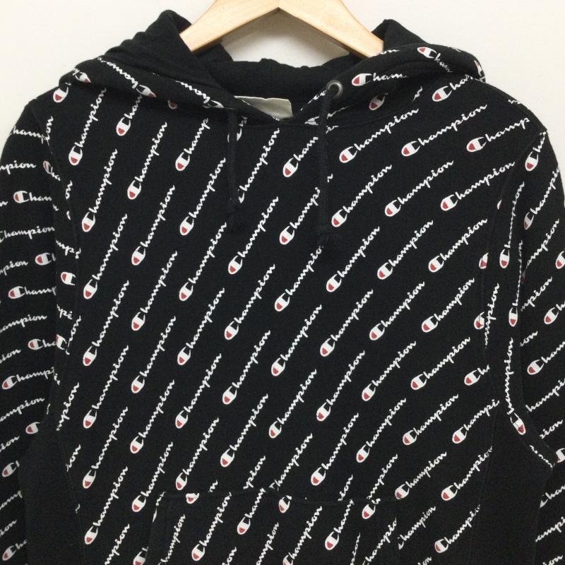 チャンピオン Champion パーカー 長袖 リバースウィーブ 総柄 S 黒 / ブラック / black メンズ USED 古着 中古 50125860