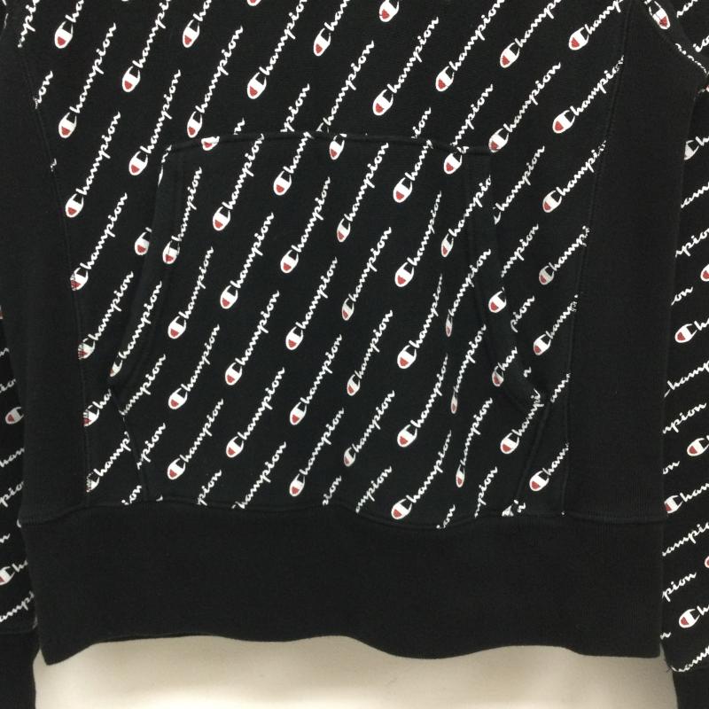 チャンピオン Champion パーカー 長袖 リバースウィーブ 総柄 S 黒 / ブラック / black メンズ USED 古着 中古 50125860