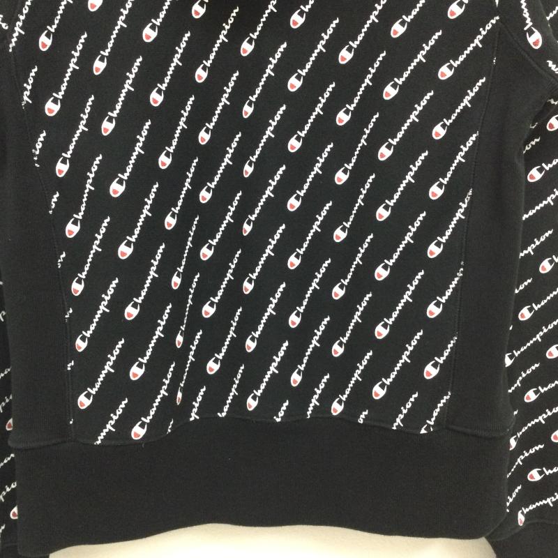 チャンピオン Champion パーカー 長袖 リバースウィーブ 総柄 S 黒 / ブラック / black メンズ USED 古着 中古 50125860