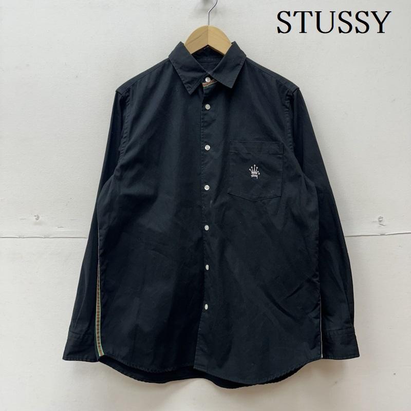 ステューシー STUSSY シャツ、ブラウス 長袖 クラウン ロゴ ライン シャツ S 黒 / ブラック / black メンズ USED 古着 中古 50125946