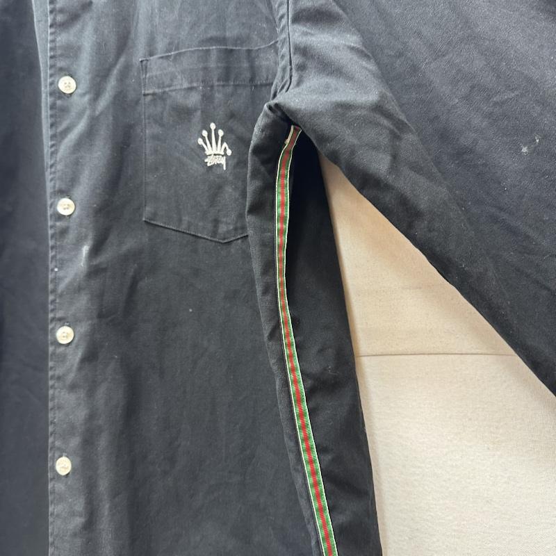 ステューシー STUSSY シャツ、ブラウス 長袖 クラウン ロゴ ライン シャツ S 黒 / ブラック / black メンズ USED 古着 中古 50125946