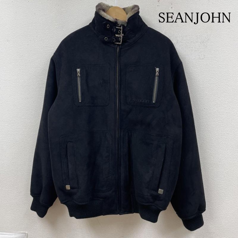 ショーンジョン SEANJOHN ジャケット、上着 ジャンパー、ブルゾン ボア スエード レザー ジャケット シングル ライダース 裏地 ファー ボア ロゴ 刺繍 M ロゴ、文字 X 刺繍 黒 / ブラック / black メンズ USED 古着 中古 50125956