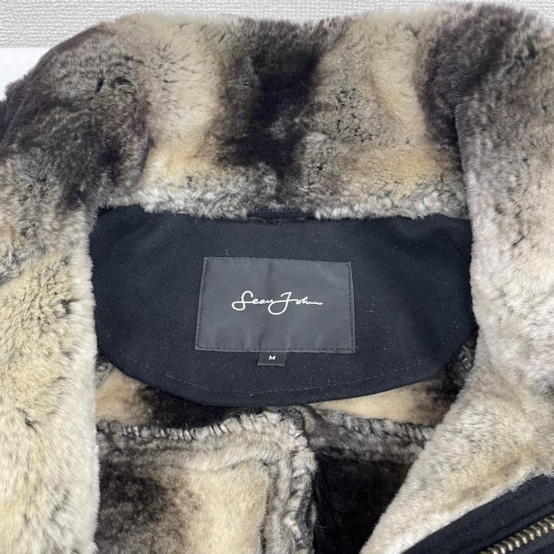 ショーンジョン SEANJOHN ジャケット、上着 ジャンパー、ブルゾン ボア スエード レザー ジャケット シングル ライダース 裏地 ファー ボア ロゴ 刺繍 M ロゴ、文字 X 刺繍 黒 / ブラック / black メンズ USED 古着 中古 50125956