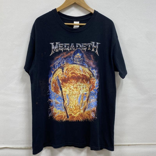 ギルダン GILDAN Tシャツ 半袖 MEGADETH メガデス バンドT バンT ロックT メタル L ロゴ、文字 X プリント 黒 / ブラック / black メンズ USED 古着 中古 50126430