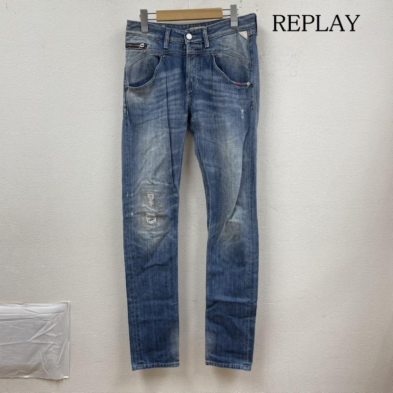 リプレイ REPLAY パンツ デニム、ジーンズ デニム ジーパン ジーンズ ダメージ加工 ストレート ボタンフライ 26インチ 無地 インディゴ / インディゴ / Indigo レディース USED 古着 中古 50126612