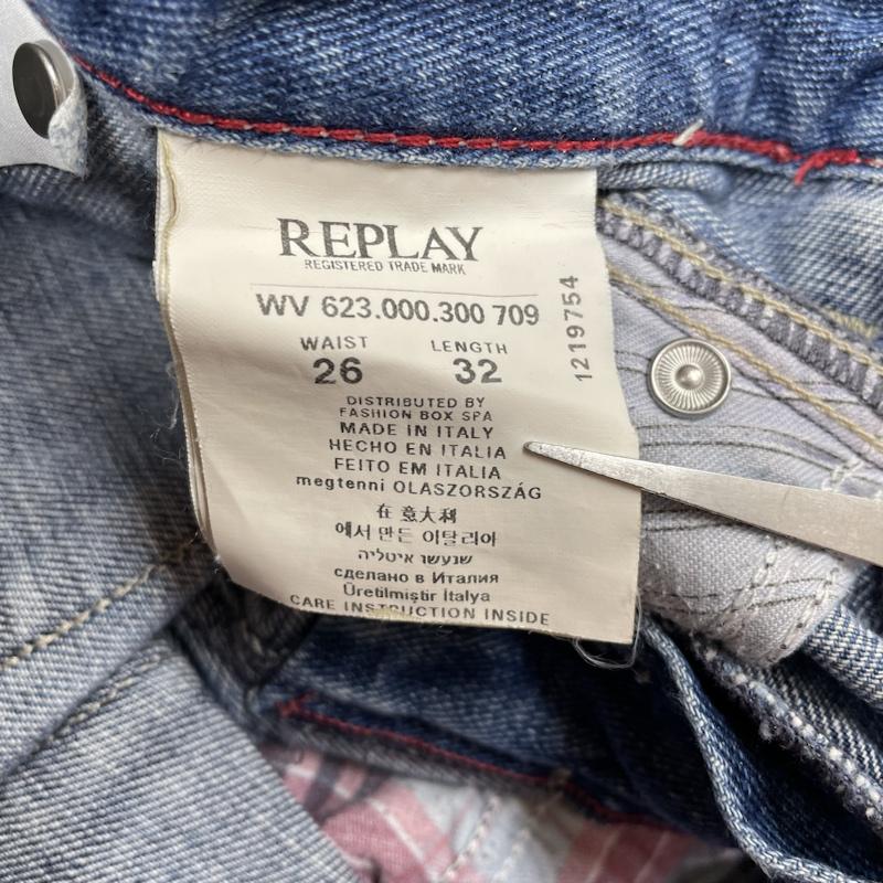 リプレイ REPLAY パンツ デニム、ジーンズ デニム ジーパン ジーンズ ダメージ加工 ストレート ボタンフライ 26インチ 無地 インディゴ / インディゴ / Indigo レディース USED 古着 中古 50126612