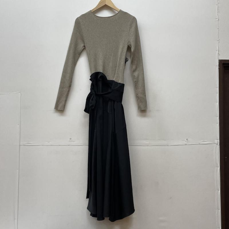 スタイリング styling/ ワンピース ロングスカート リブニット ドッキング ワンピース ロングスカート ウール フレア 16WF0225063 1 無地 黒 / ブラック / black X グレージュ / グレージュ / レディース USED 古着 中古 50126642