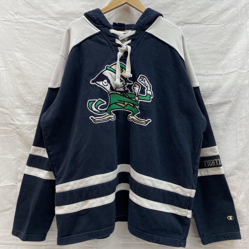 チャンピオン Champion パーカー 長袖 CS1942190 Notre Dame Fighting ノートル ダム ファイティング レプラコーン XXL 紺 / ネイビー / navy X 白 / ホワイト / white メンズ USED 古着 中古 50126736