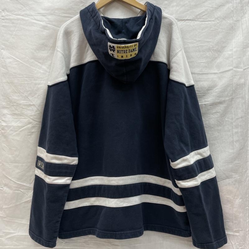 チャンピオン Champion パーカー 長袖 CS1942190 Notre Dame Fighting ノートル ダム ファイティング レプラコーン XXL 紺 / ネイビー / navy X 白 / ホワイト / white メンズ USED 古着 中古 50126736