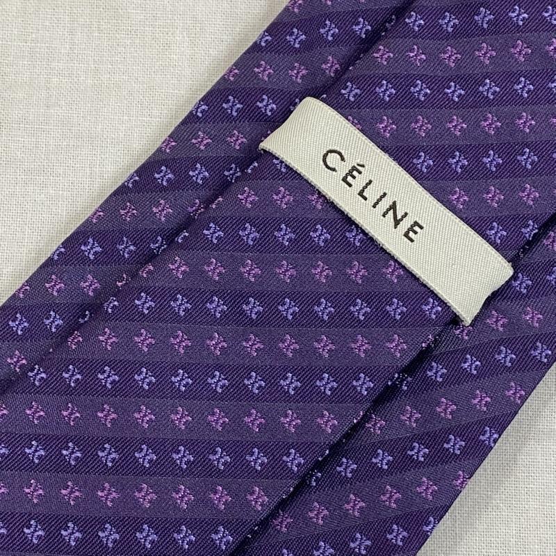 セリーヌ CELINE ネクタイ ネクタイ トリオンフ柄 シルクネクタイ PURPLE 総柄 ロゴ、文字 紫 / パープル / purple メンズ USED 古着 中古 50126855