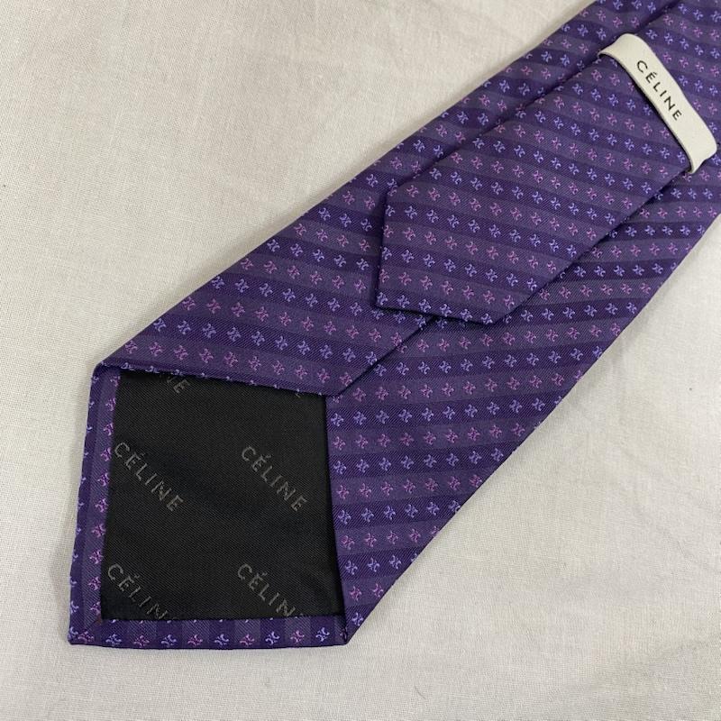 セリーヌ CELINE ネクタイ ネクタイ トリオンフ柄 シルクネクタイ PURPLE 総柄 ロゴ、文字 紫 / パープル / purple メンズ USED 古着 中古 50126855