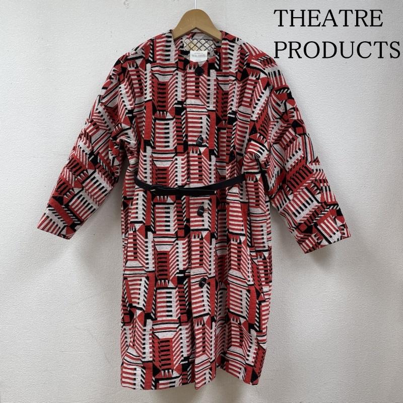 シアタープロダクツ THEATRE PRODUCTS コート コート一般 幾何学模様 総柄 立体 コート ジャケット ノーカラー ミディアム丈 幾何柄 白 / ホワイト / white X 黒 / ブラック / black X 赤 / レッド / red レディース USED 古着 中古 50127093