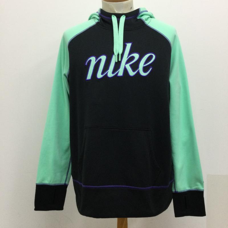 ナイキ NIKE パーカー 長袖 nike 599144-013 プルオーバーパーカー　THERMA-FIT XL ロゴ、文字 紺 / ネイビー / navy X 緑 / グリーン / green メンズ USED 古着 中古 50127191