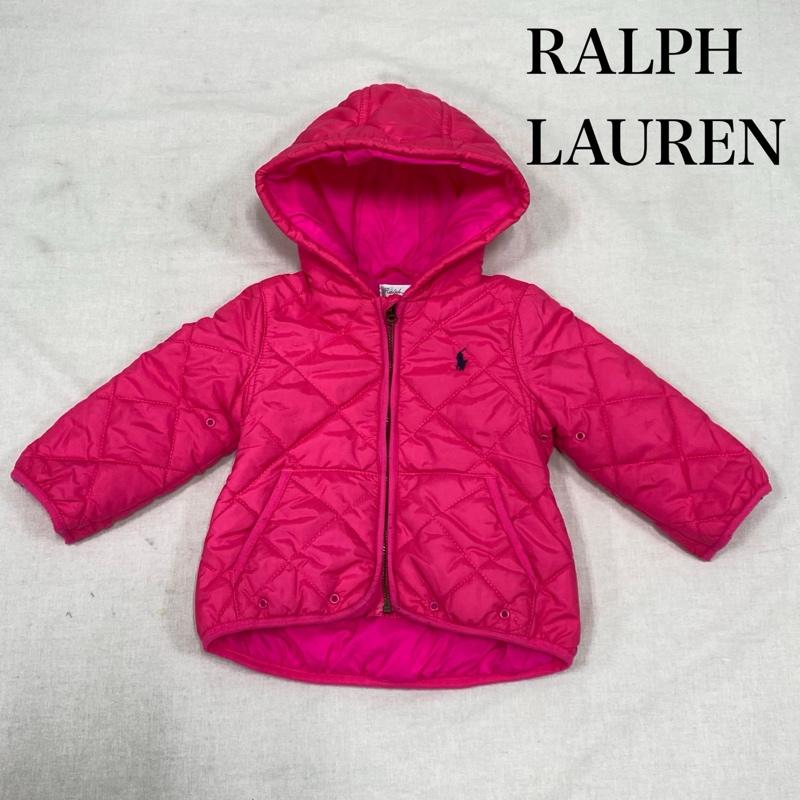 ラルフローレン RALPHLAUREN ジャケット、上着 ジャンパー、ブルゾン キッズ キルティング ジップアップ 中綿 フーディー パーカー 6M 70/44 - ワンポイント X ロゴ、文字 X 刺繍 桃 / ピンク / pink ガールズ USED 古着 中古 50127217