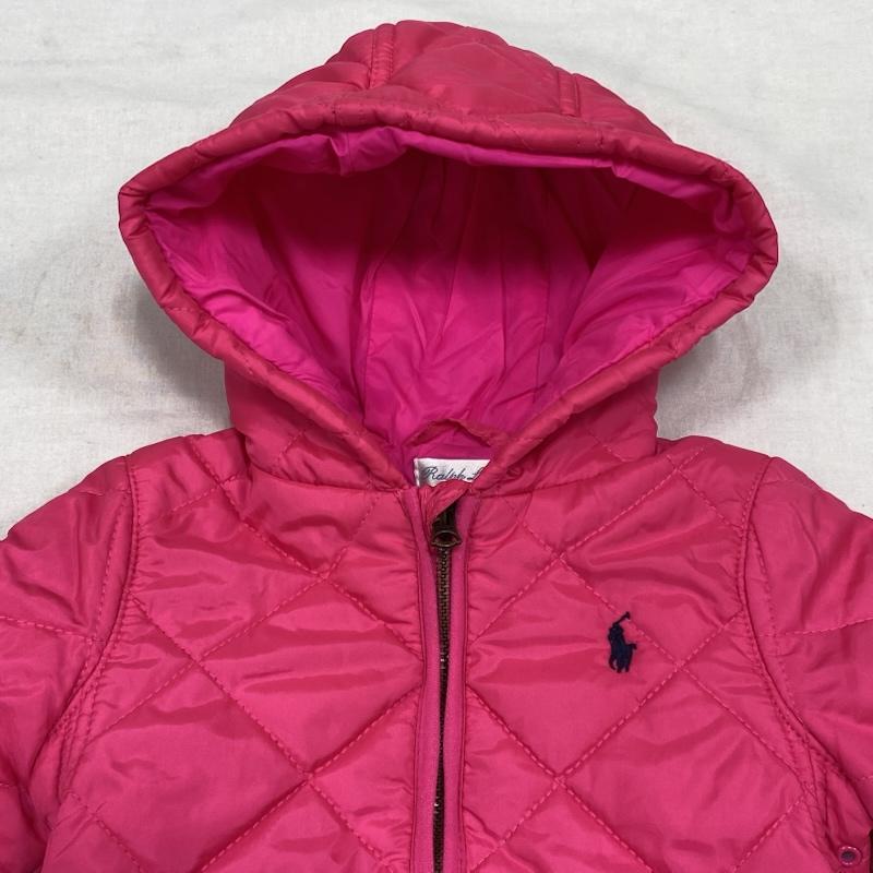 ラルフローレン RALPHLAUREN ジャケット、上着 ジャンパー、ブルゾン キッズ キルティング ジップアップ 中綿 フーディー パーカー 6M 70/44 - ワンポイント X ロゴ、文字 X 刺繍 桃 / ピンク / pink ガールズ USED 古着 中古 50127217