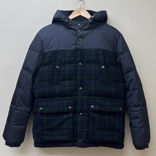 トミーヒルフィガー TOMMY HILFIGER ジャケット、上着 ダウンジャケット 0887885432-416 リバーシブル 無地 ナイロン チェック ウール フード ダウン L 紺 / ネイビー / navy X 緑 / グリーン / green メンズ USED 古着 中古 50127289