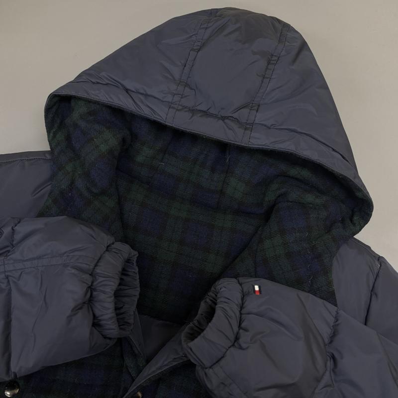 トミーヒルフィガー TOMMY HILFIGER ジャケット、上着 ダウンジャケット 0887885432-416 リバーシブル 無地 ナイロン チェック ウール フード ダウン L 紺 / ネイビー / navy X 緑 / グリーン / green メンズ USED 古着 中古 50127289