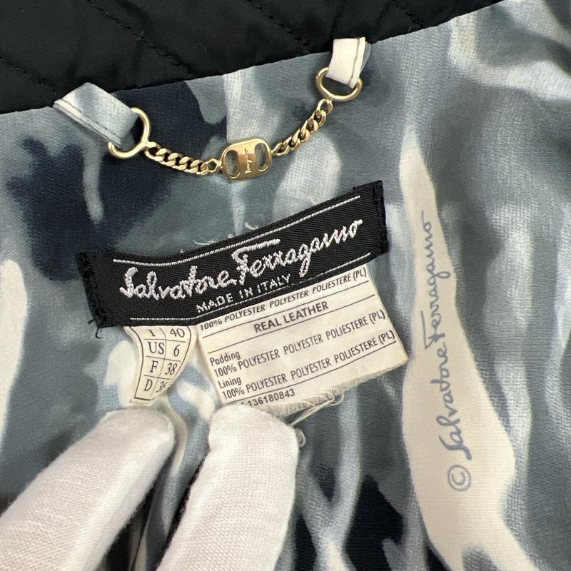 サルヴァトーレフェラガモ Salvatore Ferragamo ジャケット、上着 ジャンパー、ブルゾン レザーパイピング 総柄ライナー キルティングジャケット 40 黒 / ブラック / black レディース USED 古着 中古 50127644