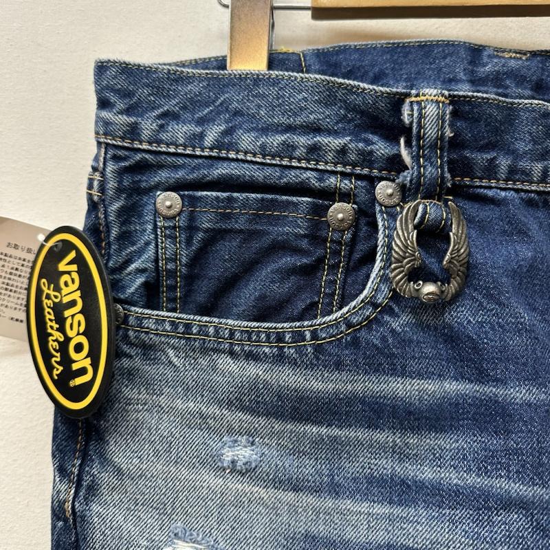 ヴァンソン VANSON パンツ デニム、ジーンズ クロスボーン 刺繍 セルビッチ ダメージ ペイント デニム パンツ レザー NVBL-802 34 インディゴ / インディゴ / Indigo メンズ USED 古着 中古 50127989